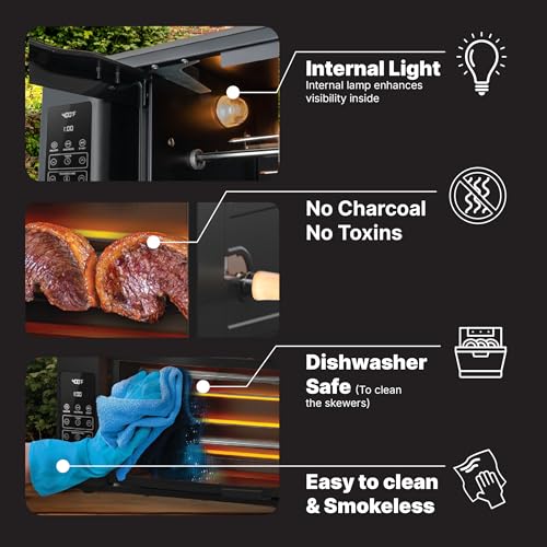 VOLTA Series Rotisserie Oven by Brazilian Flame – Vertical Countertop Electric Roaster Dual Auto-Rotating Skewers, Adjustable Temperature, Digital Display, Capacity for Chicken, Brazilian BBQ (Black) - Thumbnail 4
