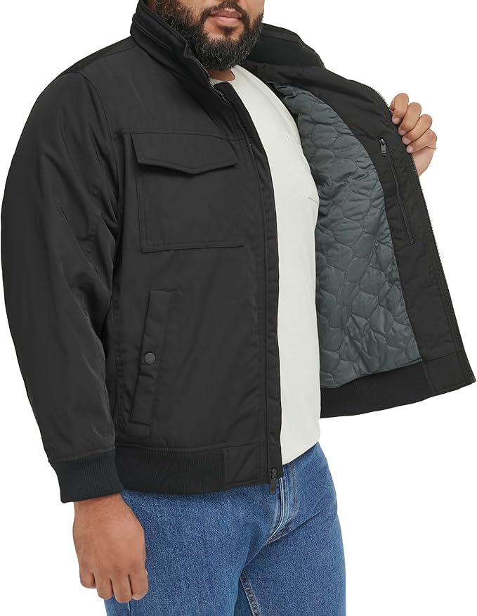 DOCKERS Men's Quilted Lined Flight Bomber Jacket Coat, Black, S - image 9