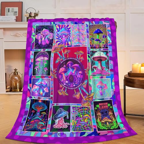 Colorful Mushroom Blanket Magic Mushroom Fleece Throw Blanket Fuzzy Plush Super Soft Cozy Warm Mushroom Decor Bedding Blanket Gifts for Boys Girls Kids Adult Men Women 40"x50"