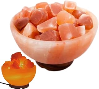 Himalayan Fire Bowl Salt Lamp - Premium Quality Authentic Crystal Chunks, UL-Listed Cord, Classic Wood Base - Handcrafted in Pakistan