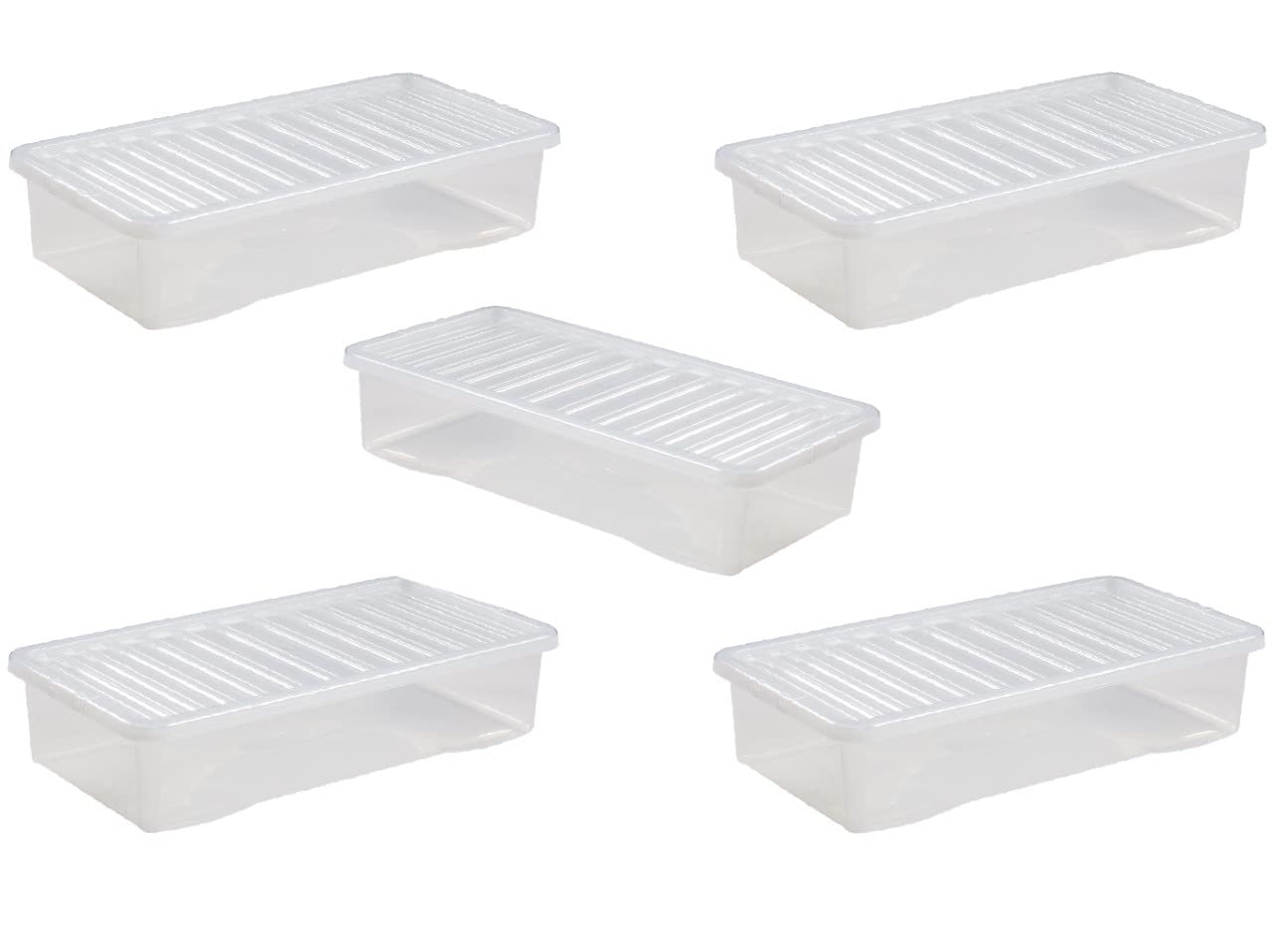 Vtl Clear Vtl® 43 Litre Underbed Plastic Storage Boxes With Lids Home Office Stackable Strong Quality - Set Of 5