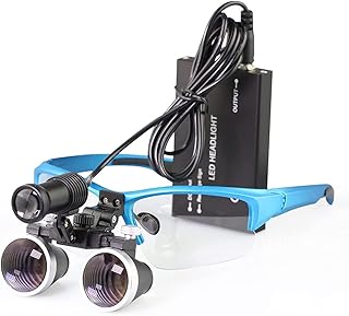 HAODING Lupa Cabeza con Luz 2.5X / 3.5X Lupas Binoculares Quirúrgicas Odontología, Lupa Diadema, Lupas Iluminadas Montadas En La Cabeza, Dentales Protección Médica Anteojos(Size:2.5X,Color:Azul)
