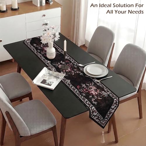 Image of Kuber Industries 72x13 Inch Large Cotton Table Runner for Party and Wedding | Centre and Dining Table Runner | Dazzle 102 Number Design - Brown