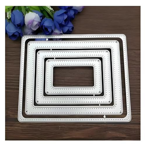 4 peças de corte de metal com moldura retangular, 4 peças de estênceis retangulares em relevo, faça