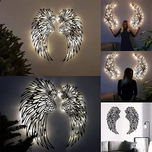 1 Pair Angel Wings Metal Wall Art with Led Lights - 2023 New Angle Wings Wall Art Sculpture Decor Cool 3D Shadow, Easy to Hang DIY Angel Wing Decoration Crafts for Bedroom Living Room Office (A-12 inches)