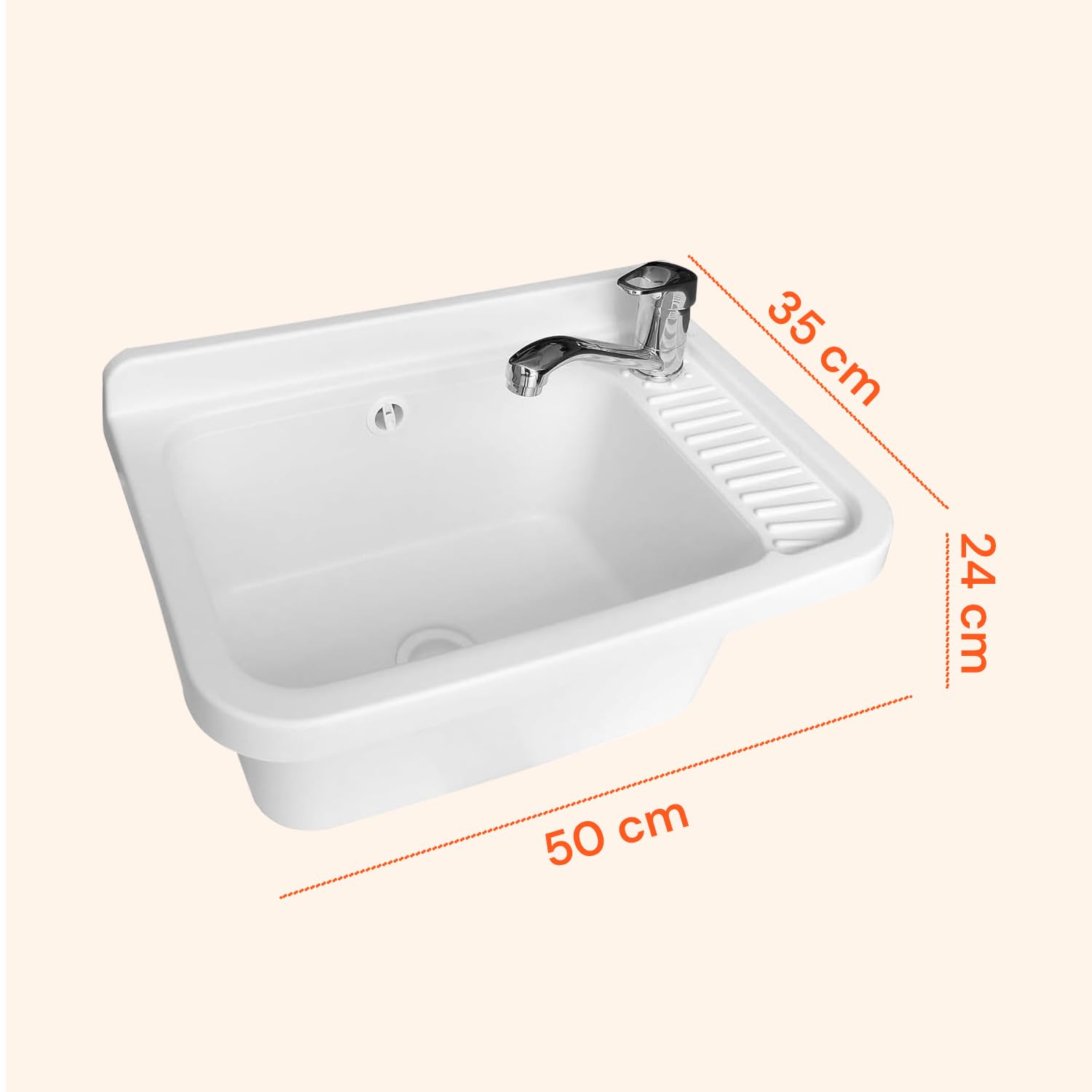 Avilia Lavatoio da Esterno - Lavabo da Parete per Lavaggio Vestiti a Mano, Ideale per Giardini, Terrazze, Campeggio, con Piano Antiscivolo, in Resina, 50x35x24cm, Bianco