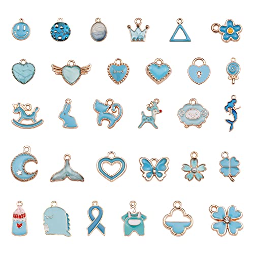 Hofar 30 Pieces Assorted Gold Plated Handmade Simulation Leaf Heart Green Purple Pendant Charms 30 Designs Pendant Charm Pendant Diy For Earrings Necklace Bracelet Jewelry Making And Crafting (Blue) #TOP23