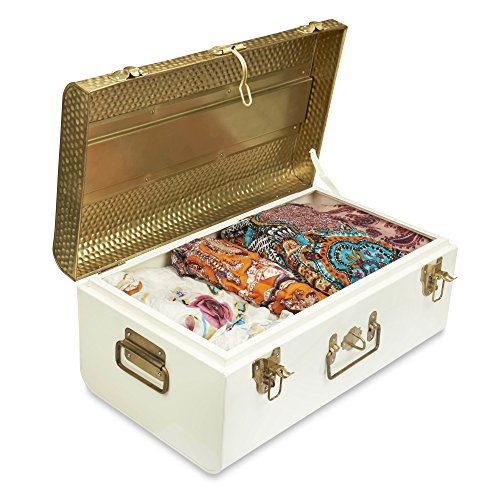 Image of Elan Vintage Beaten Steel Storage Rectangular Trunk with Beaten Brass Lid (White, Standard)