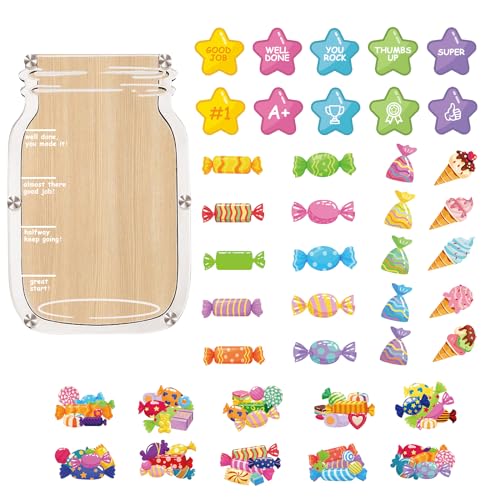 Reward Jar for Kids Classroom Incentive Mason Jar Stars Colorful Candy Bulletin Board Reward Chart Jar Reward System Behavior at Home Daily Students Potty Training, Wipe Clean, Bedtime, School Work