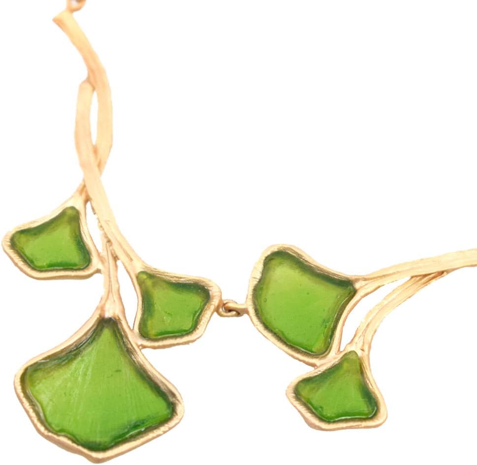 American Handmade Cast Artisan Glass & Gold-Plated Green Ginkgo Leaf Necklace