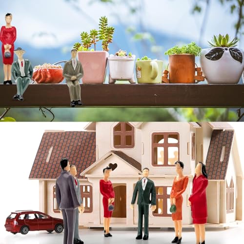 VICDUEKG 14 Stück Miniatur Figuren Verschieden Posen Bemalte Modell Figuren für Modellbau Maßstab 1:25 Stehende und Sitzende Menschenfiguren Miniaturleute Architekturmodell Kleine Modell Menschen