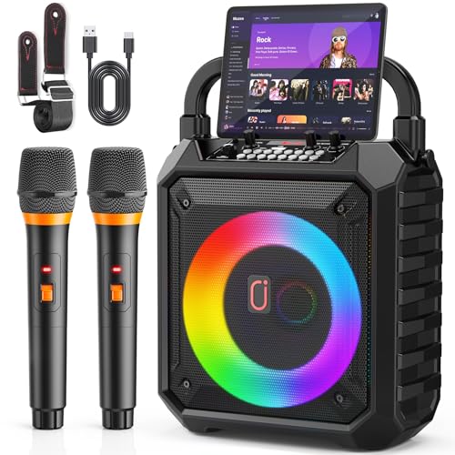 JYX Karaoke Machine 2 Microphones, Portable Bluetooth Karaoke Speaker with DJ Lights for Party & Outdoor, Wireless Microphone Karaoke for Adults, PA System Supports USB, AUX, REC, TF