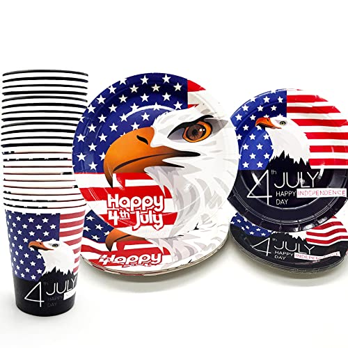 Labor Day Party Plates Decoration, Serves 24 Guests Patriotic Paper Plates Cups Party Supplies Usa Independence Day Disposable Plates Celebration Favor Round Dinnerware Plates Tableware Dishes Décor #TOP9