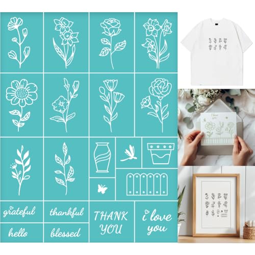GOMAKERER 2 Stück Siebdruckschablone Mit Pflanzenrändern Wiederverwendbare Selbstklebende Siebdruck Schablone Mit Wildblumenmuster Kunststoffnetz Transfers Zum Malen Auf Holz Stoff DIY T Shirt