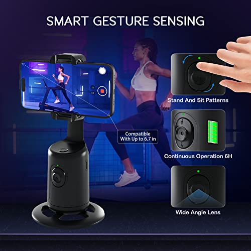 Phone Stand, Punkdunk Auto Tracking Phone Holder, Auto Face Tracking Tripod 360° Rotation, No App Required, Content Creator Essentials For Live Vlog Streaming Video, Meeting (Black) #TOP3