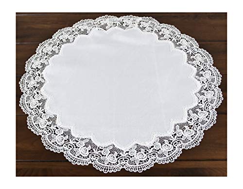 Round Antique Royal Rose European White Jacquard Lace Table Top Centerpiece, Doily, Placemat (23 Inch Round)