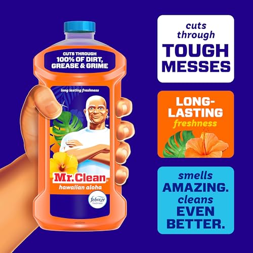 Mr. Clean All Purpose Cleaner, Mop Soap, Floor Cleaner for Mopping Home, Bathroom, & Kitchen, Cleaning Liquid for Mop & Bucket, Cleaning Supplies, Multi-Surface Dilutable, Hawaiian Aloha, 41oz