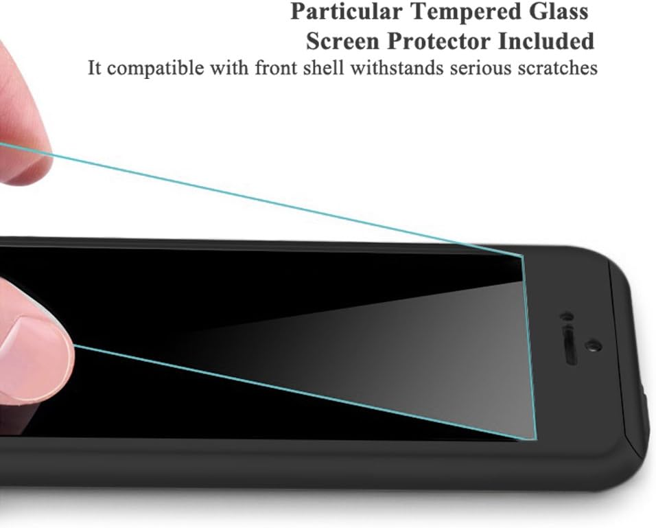 COOLQO Compatible for iPhone 5S/5 Case, Full Body Coverage Ultra-Thin Hard Hybrid Plastic with [Slim Tempered Glass Screen Protector] Protective Case Cover & Skin - Black