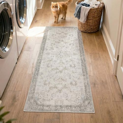 jinchan Runner Rug 2x5 Vintage Floral Distressed Hallway Rug, Taupe/Gray