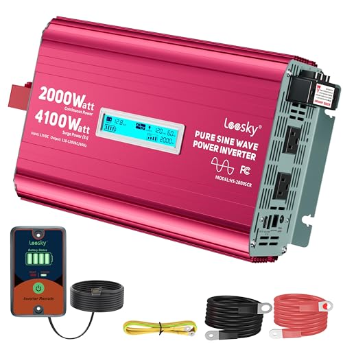 Image of 2000 Watt Pure Sine Wave Inverter 12V to 110V 120V AC 4100W Surge Peak Power for 2s Remote Control PD36W USB-C Compatible with Lithium Battery Starlink for Off-Grid Solar System RV Car Home LEESKY