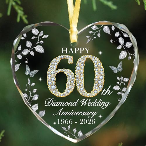 MALFIRST 60th Anniversary Ornament 1966-2026 Diamond Wedding Anniversary Decoration 60th Wedding Anniversary Marriage Gift for Couple or Parents 60 Year Anniversary Keepsake