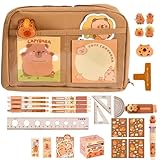 Genérico Capybara Stationery Set | Pencil Case, 10 Pens, Eraser, Ruler, Stickers | Back To School Gift Box | Student Supplies For Teens, Girls, Boys, Birthday