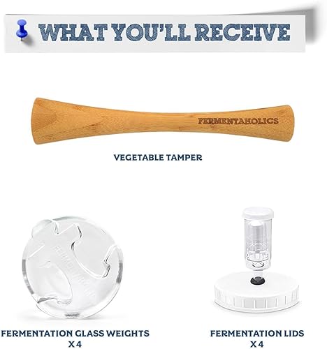 Miniatura 5 de Kit de fermentación de tarros Mason | Kit de decapado de fermentación de frasco de boca ancha | Incluye 4 tapas de fermentación, 4 pesos de vidrio