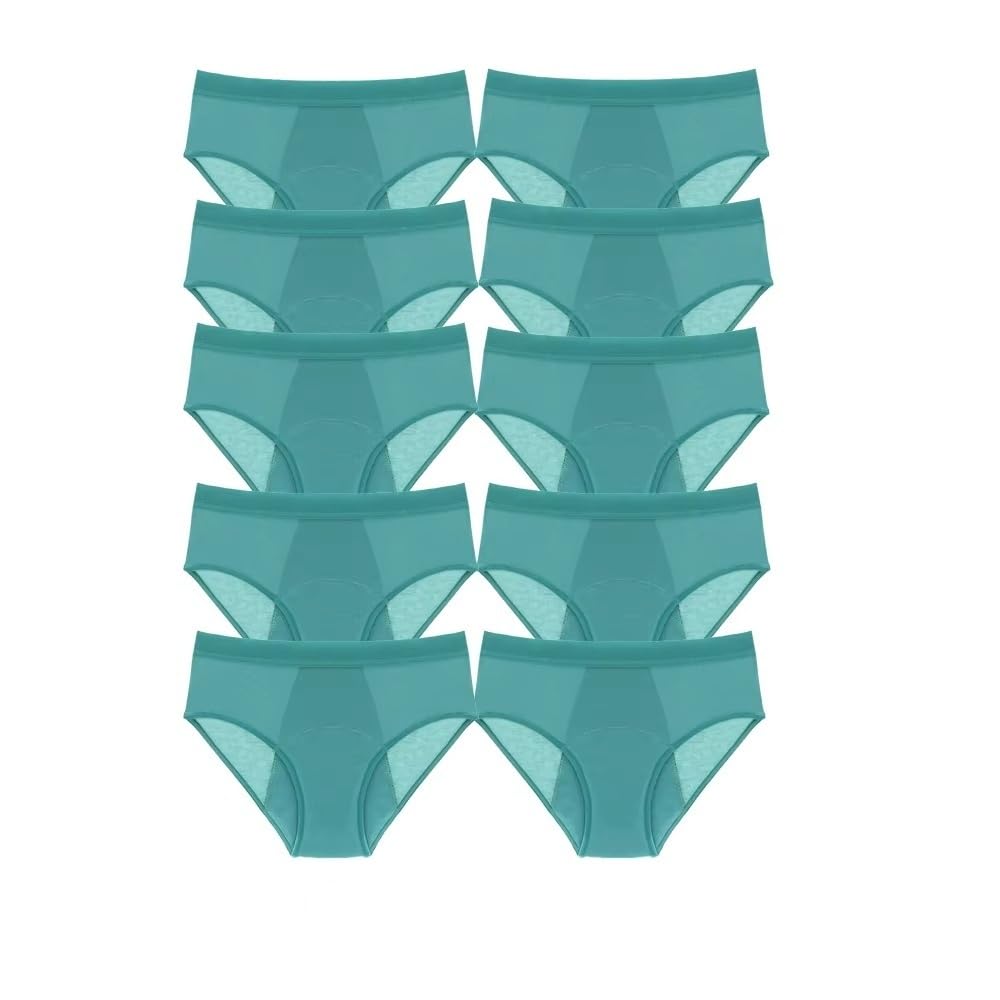 Paquete de 10 Bragas Menstruales para Adolescentes Bragas de Algodón para El Período Bragas Posparto para Mujeres Bragas para Flujo Abundante Ropa Interior deportiva Verde L