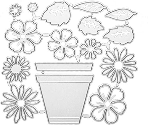 Flower Metal Cutting Dies 3D Flower Leaf Die Cuts Flowerpot Background Frame Stencil Template for DIY Scrapbook Decoration Card Making Scrapbooking Die-Cuts Card Making Accessories
