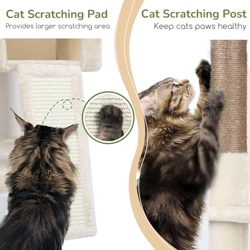 Image of Globlazer Heavy Duty Cat Tree Tower, 70inch Sturdy Cat Tree for Indoor Cats Sturdy Large Cat Tower with Scratching Post and Scratching Board, Hammock, Cat Condo for Adult Cats Kittens, F70 Pro, Beige