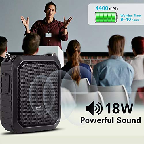 Voice Amplifier with Wired Microphone Headset 18W Waterproof IPX5 Voice Loudspeaker 4400mAh Rechargeable Portable PA System Power Bank for Outdoors, Water Aerobics Teaching, Meeting, Training, etc