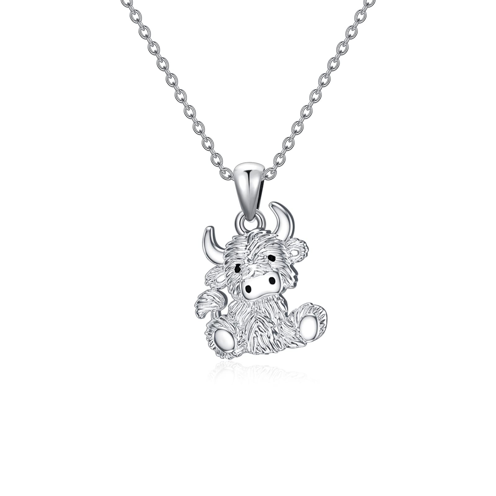 PELOVNY Mothers Day Gifts for Mom Highland Cow Necklace 925 Sterling Silver Cow Pendant Jewelry Birthday Gifts for Women Mother Daughter Cow Lovers - Forever In My Heart