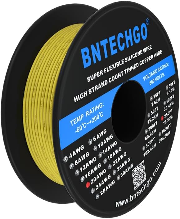 BNTECHGO 20 Gauge Silicone Wire Spool 250 ft Yellow Flexible 20 AWG Stranded Tinned Copper Wire - Image 2
