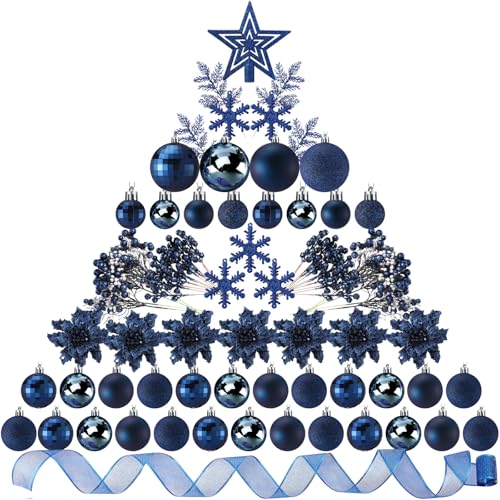 Sratte 94 Pcs Navy Blue Christmas Tree Decorations Set