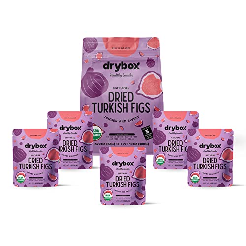 Drybox Organic Dried Turkish Figs 5 Snack Packs No Sugar Added Unsweetened Unsulfured Non-GMO Fig Snacks for School Lunch and Travel, 2 oz per portion pack - 5 Packs