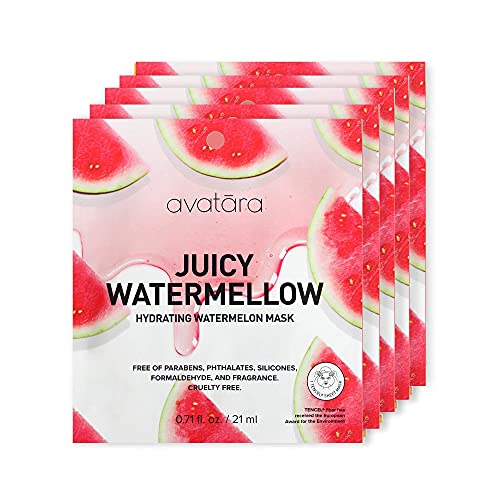 Avatara Juicy Watermellow Hydrating Facial Mask, Beauty And Skincare Sheet Masks With Watermelon Extracts And Clean, Natural Ingredients For Moisturizing And Nourishing Dry, Tired Skin (5-Sheet Set) #TOP3