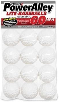 Heater Sport Power Alley 60 MPH Lite Baseballs White - 1 Dozen, Lightweight, Accurate, and Long-Lasting | Perfect for Batting and Fielding Practice, Ideal for All Ages in Both Outdoor and Indoor Use