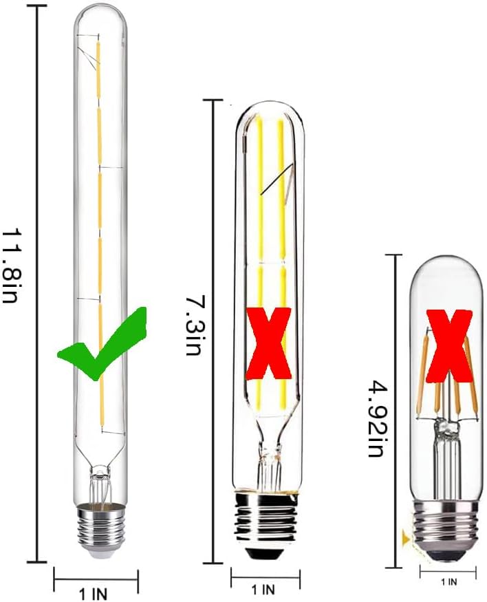 Dimmable T10 led Long Bulb 6W Equal 60 watt E26 Light Bulb Warm White 2700K Edison Tube Light Bulbs 600LM for Rustic Pendant,Industrial Pipe,Wall sconces,11.8inch,Pack of 4