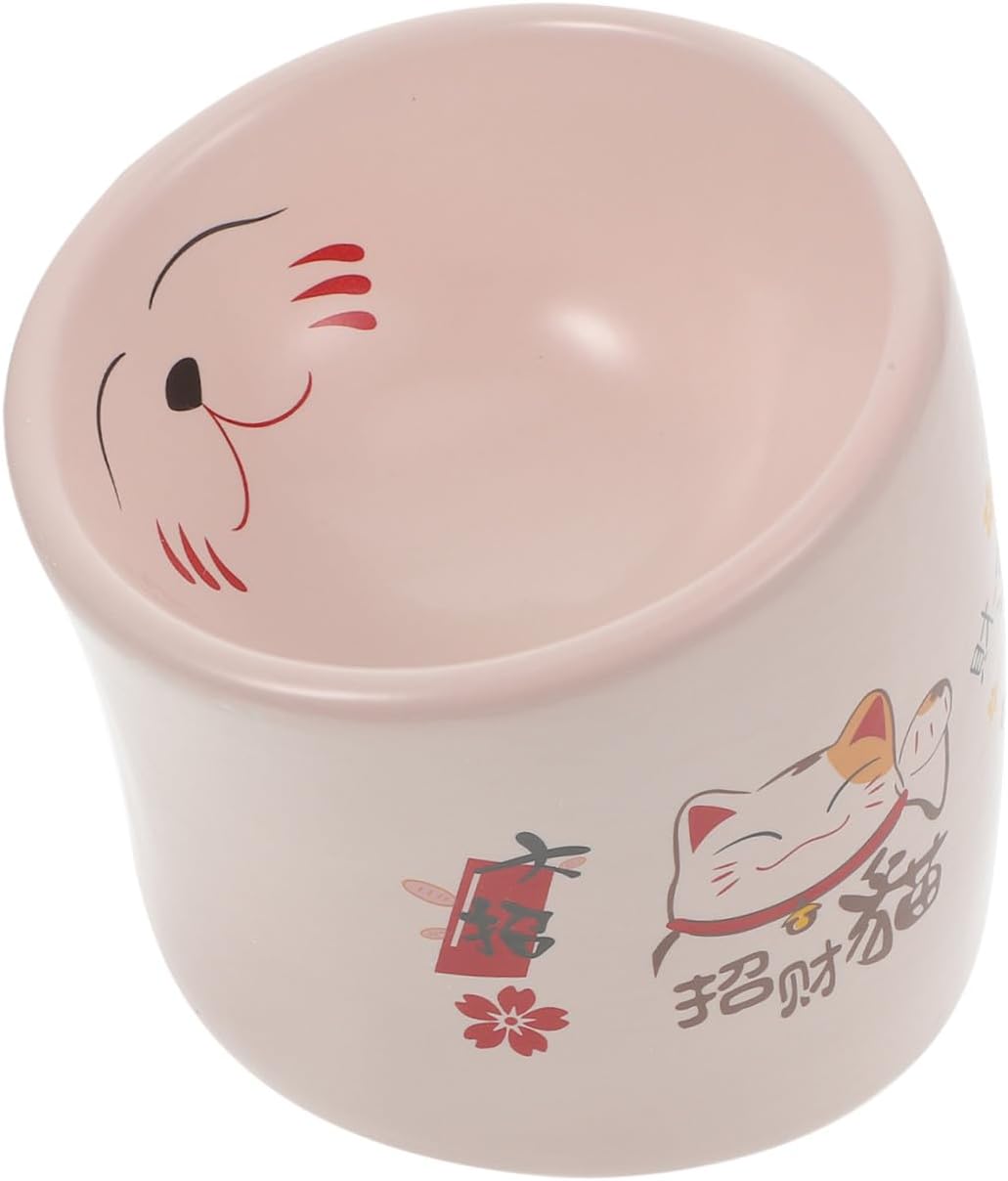 VALICLUD Ceramic Raised Cat Bowl Anti-overturning Pink High Leg Kitten Food and Water Feeder Pet Neck Protection Bowl for Cats and Puppies