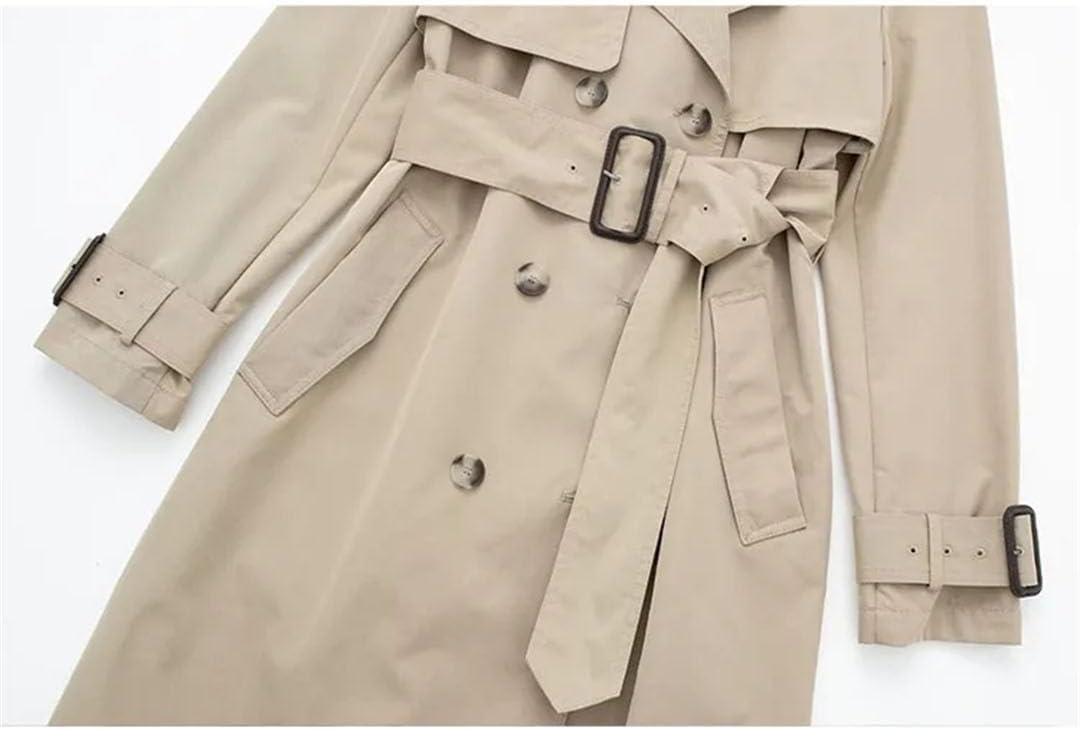 Women's Slim Trench Coats Solid Turn-Down Collar Long Sleeves Belt Decoration Double Breasted Female Coats