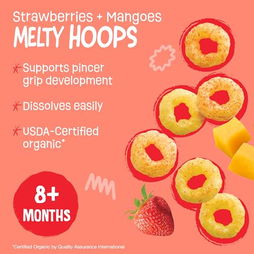 earth39s best organic melty hoops bite-sized snacks for babies 8 months and up strawberry and mango 032 ounce individual bags pack of 4