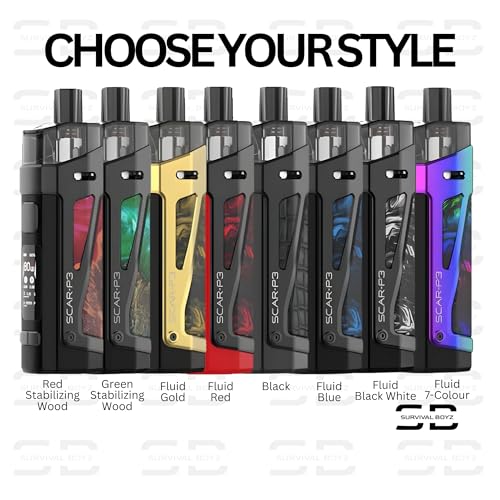 Smok Scar P3 Vape Kit [Red Wood] - Available In 8 Colours - Type-C Fast Charge, Built-In 2000Mah Battery, 80W, IP67 Waterproof, IQ-80 Chip - Compatible With Rpm 2 Pods And Coils - No Nicotine - 5