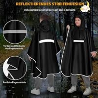 NEWIROVE Regencape Kinder, Unisex Regen Poncho Wasserdicht Regenponcho Regenkleidung Kinder Mit Reflektierender Poncho Regen Leichter Regenjacke 140-160cm, Schwarz – Ansicht 6