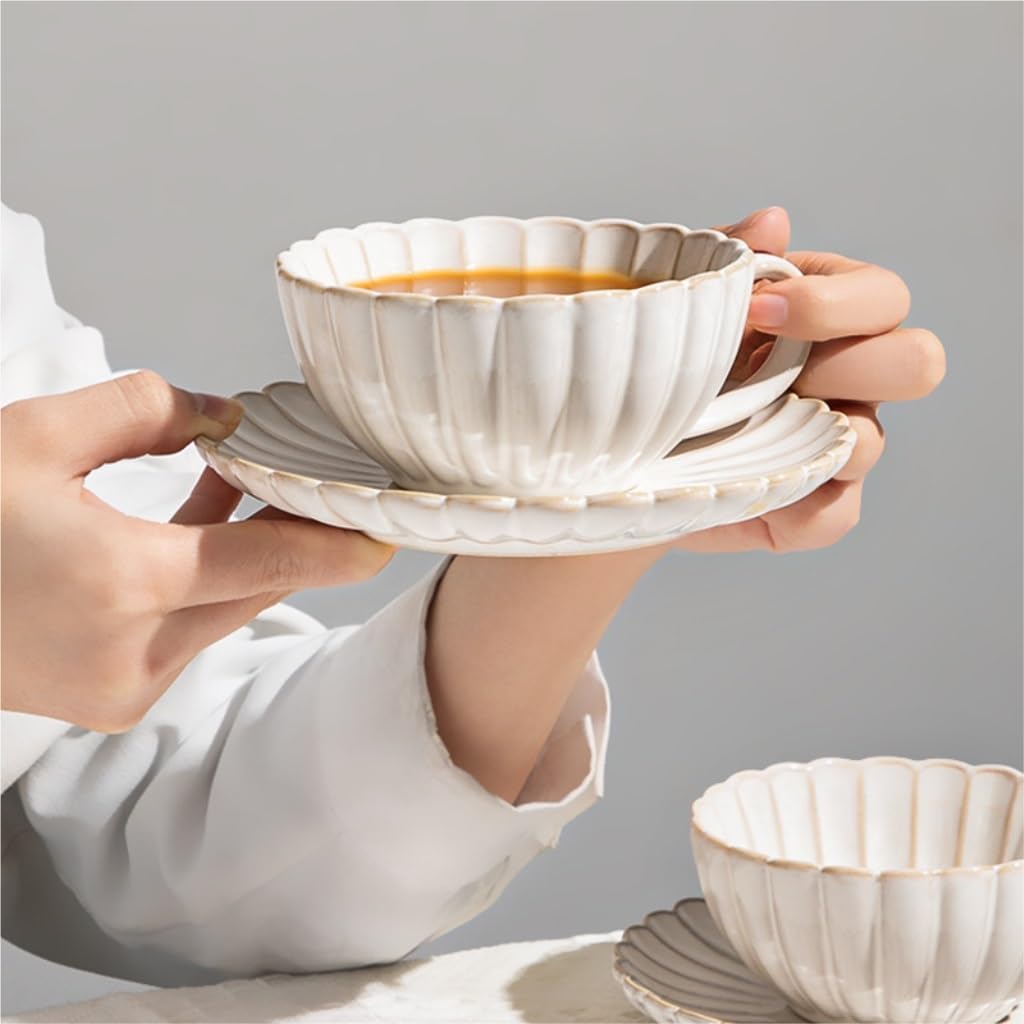 kubek ceramiczny, Zestaw retro filiżanek i spodków do kawy, ceramiczny kubek domowy, kubek na wodę, kubek do latte vintage, popołudniowa herbata(B)