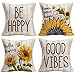 Royalours Home Sweet Home - Copricuscino rustico con girasole, 50 x 50 cm, set di 4 federe per cuscino con motivo a forma di ape, in cotone e lino, motivo floreale, per divano
