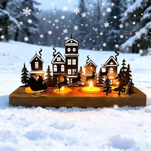 Portacandele per Corona Avvento, Porta Candela Natalizio Decorative, Portacandela Natalizio Metallo con Supporti in Legn, Porta Candele da Tavolo Moderno, Decorazione Portacandele d'Avvento Fai Da Te