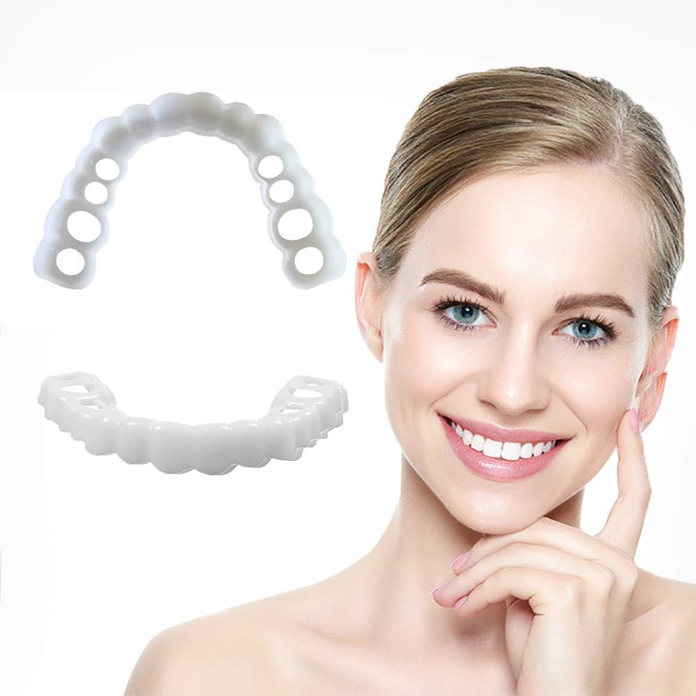 1 Pair Temporary Cosmetic Teeth Denture Teeth Cosmetic Simulated Braces Upper Braces + Lower Braces, Whitening Teeth Snap Cap On Instant Comfortable Flex Perfect Veneers