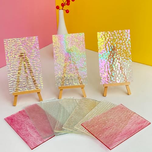 ILLUCKAI Buntglas-Blätter, transparent, strukturiert, 15,2 cm, schillerndes Kathedralenkunstglas zum Basteln, Buntglaszubehör für Buntglas- und Mosaikprojekte, 24 Bögen