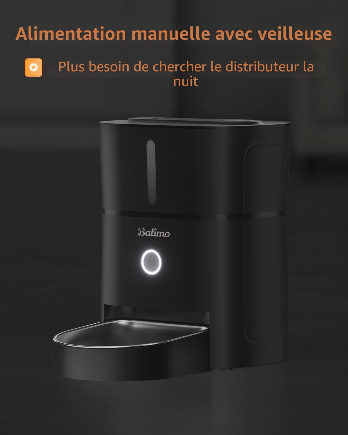Balimo Futterautomat Katze 3L, WiFi Intelligenter Katzenfutter Automat, Futterspender für Katzen/Hunde Mit Nachtlicht und 304 Edelstahlnapf, APP-Steuerung, 1-10 Mahlzeiten pro Tag, Schwarz