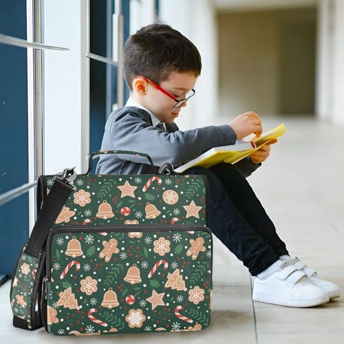 Image of 3 Ring Zipper Binder with Shoulder Strap Christmas Gingerbread Snowflakes 1.5 inch Binders Keeper Large Capacity Multi Pockets for School Office Supplies